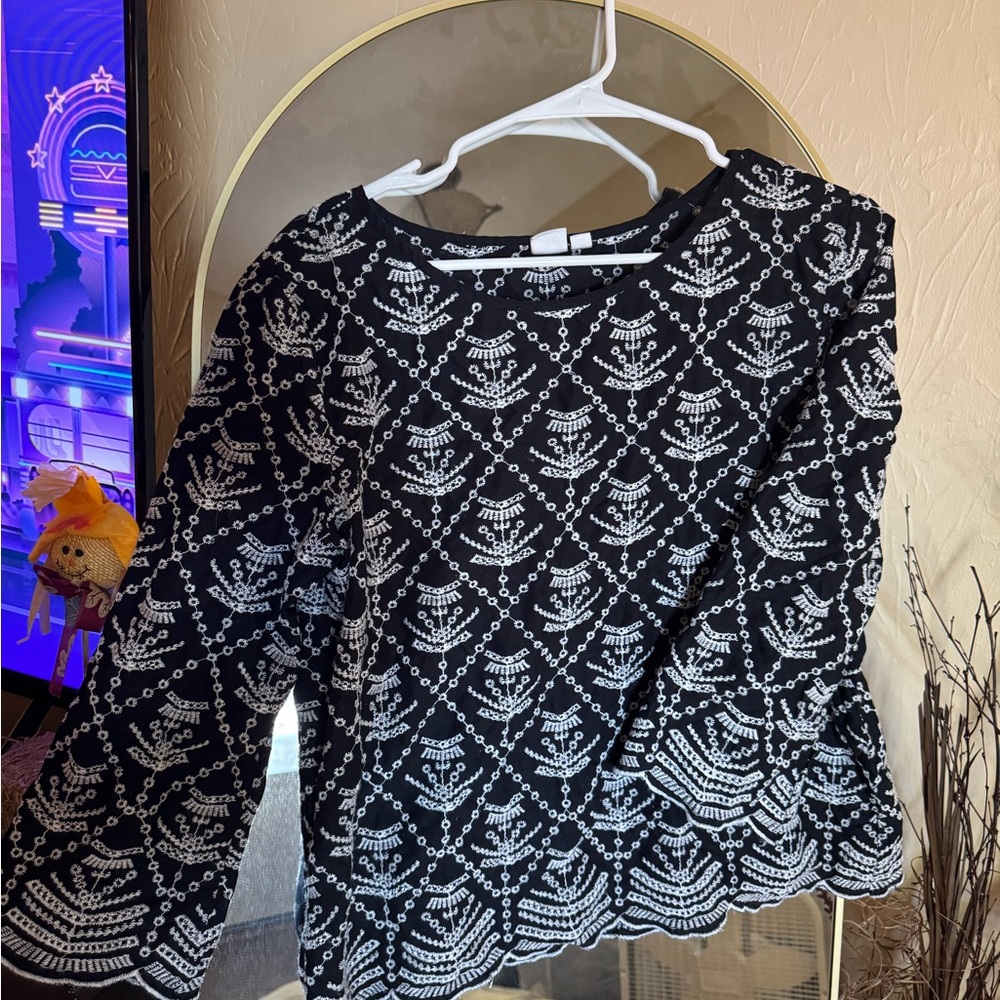 GAP Black Top with White Embroidery